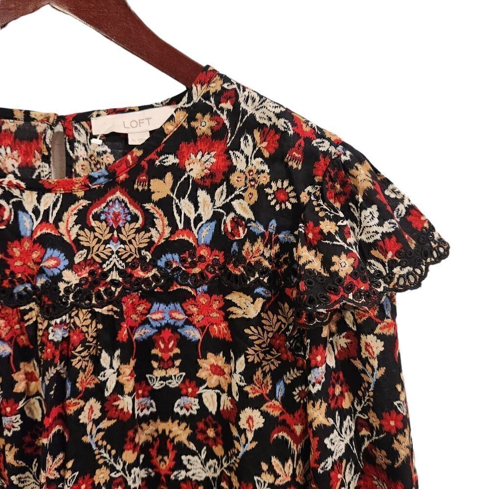 LOFT Forest Ruffle Scalloped Yoke Top Blouse Size XL - Picture 3 of 7